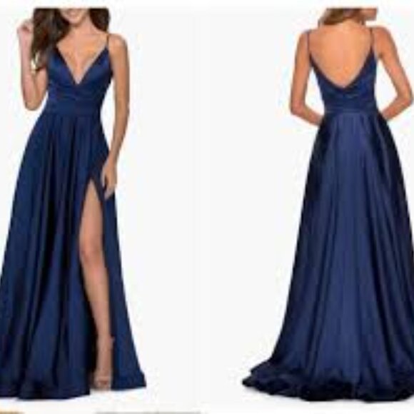 NWOT- La Femme Strappy Back Satin Ballgown - Picture 5 of 7